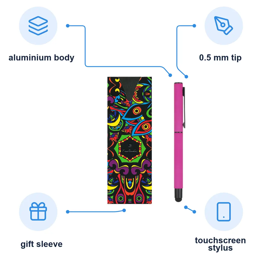 Infographic: PIERRE CARDIN CELEBRATION Metal rollerball pen with stylus, pink