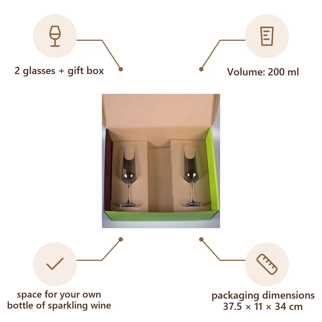 Infographic: VS PAPUA Champagne set, box with space for bottle + 2 glasses