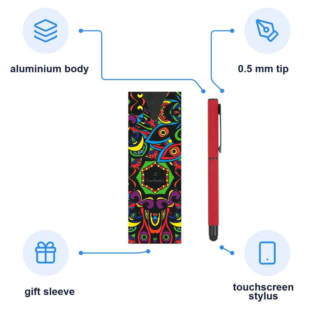 Infographic: PIERRE CARDIN CELEBRATION Metal rollerball pen with stylus, red