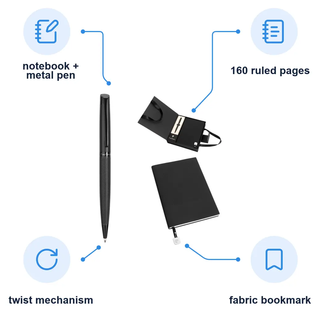 Infographic: PIERRE CARDIN CHANTAL Lined Pad and Ballpoint Pen Set in Box, Black