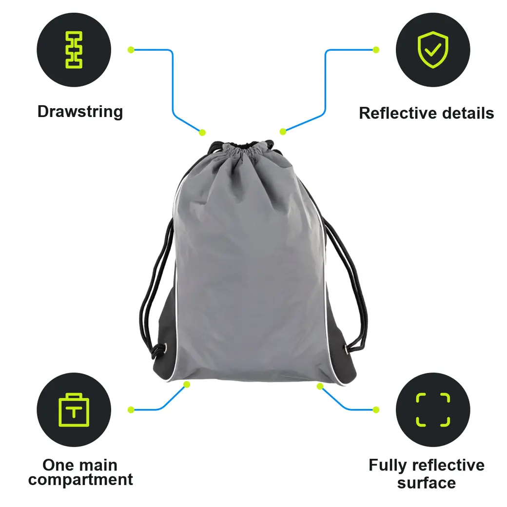 Infographic: SCHWARZWOLF DENISON Reflective Drawstring Backpack, Grey/Black