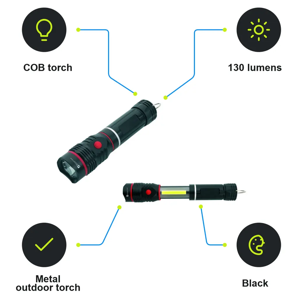 Infographic: SCHWARZWOLF BIWA Metal torch with Cree and COB diodes, black