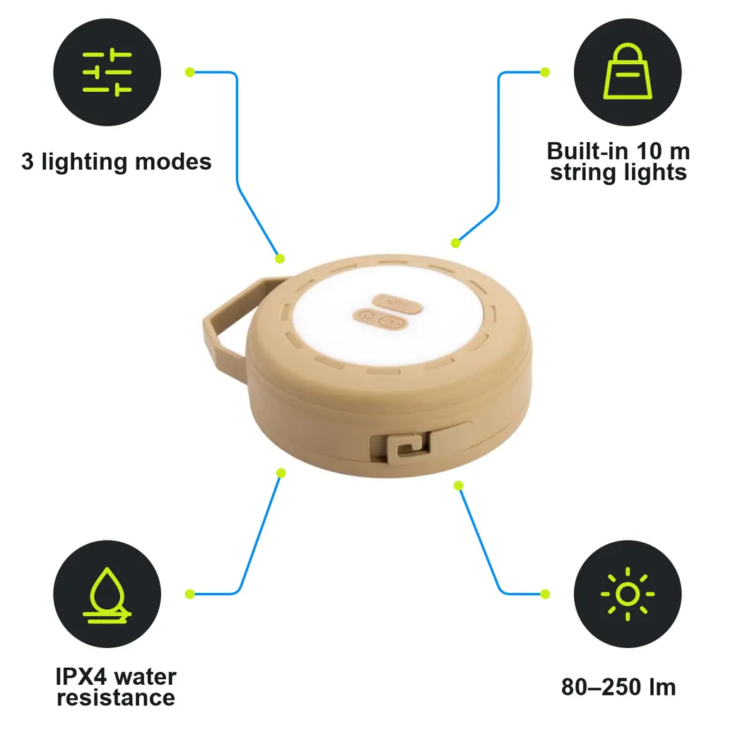Infographic: SCHWARZWOLF LAMBRO Hanging camping light, beige