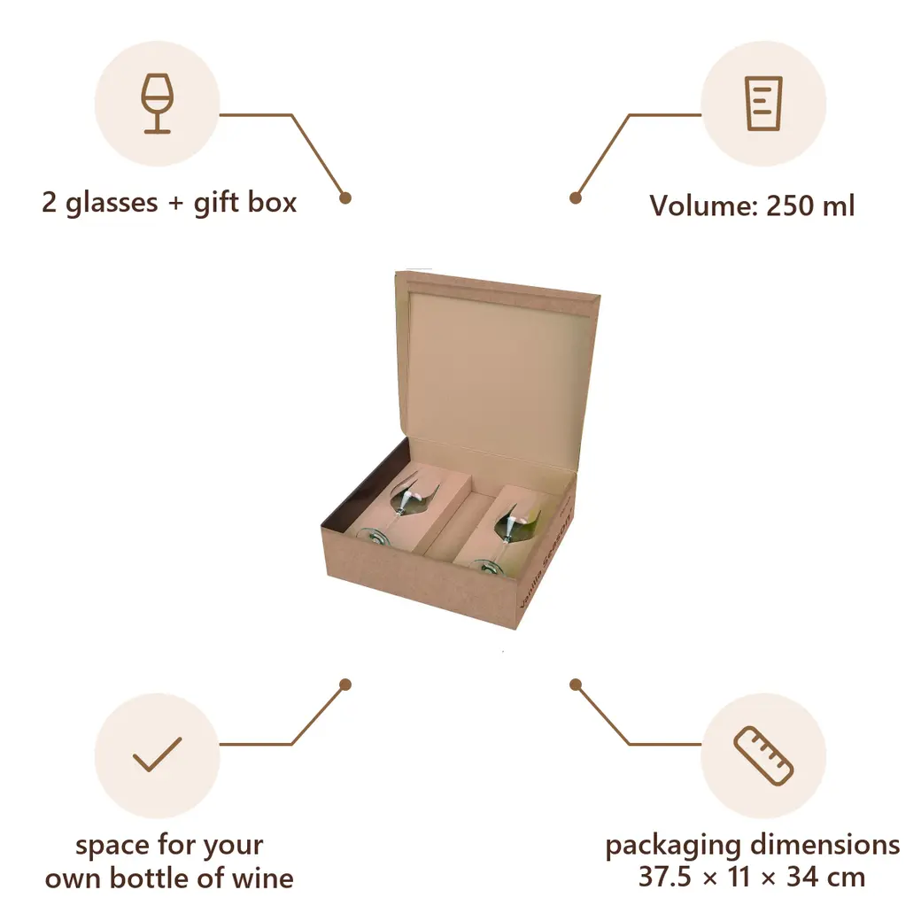 Infographic: VS PAPUA Wine set, box with space for bottle + 2 glasses