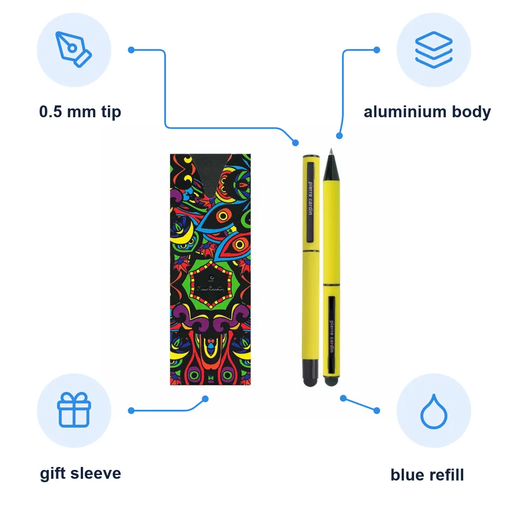 Infographic: PIERRE CARDIN CELEBRATION SET Ballpoint pen and rollerball set, yellow