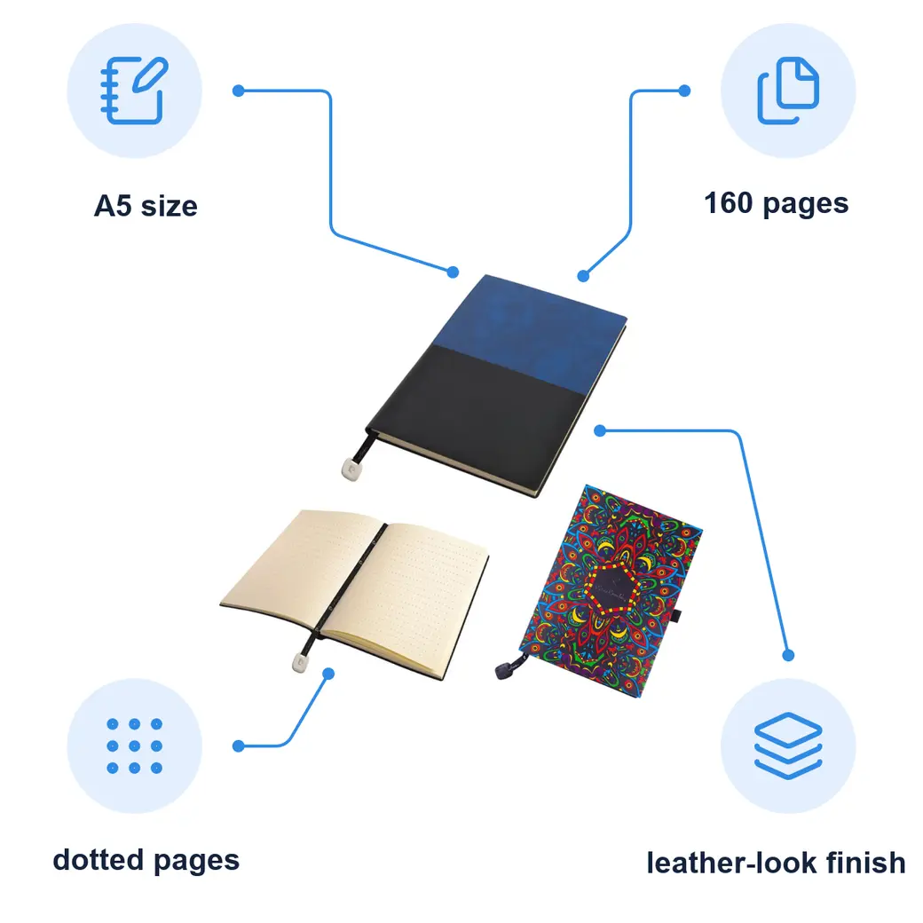 Infographic: PIERRE CARDIN REPORTER Notepad A5, dotted sheets, blue/black
