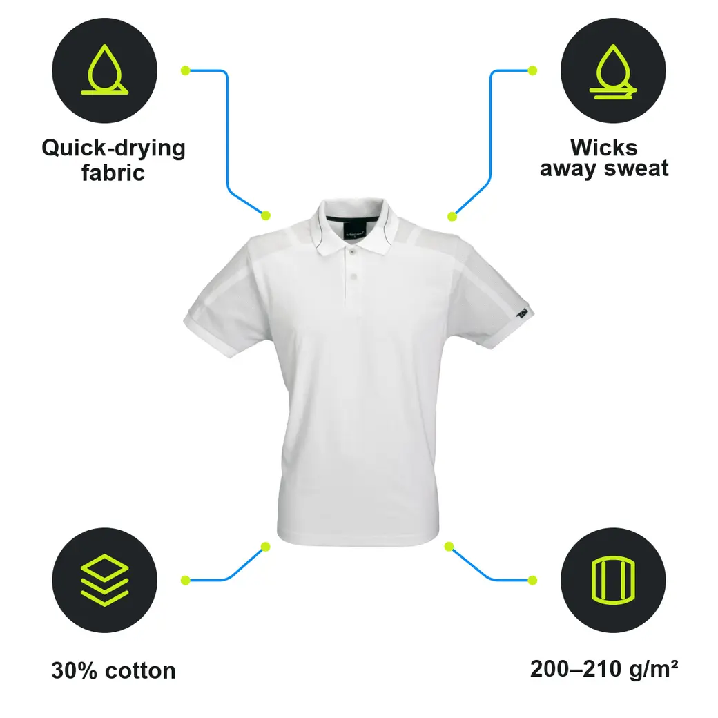 Infographic: SCHWARZWOLF MALADETA Performance polo shirt, Men's, White with Black S