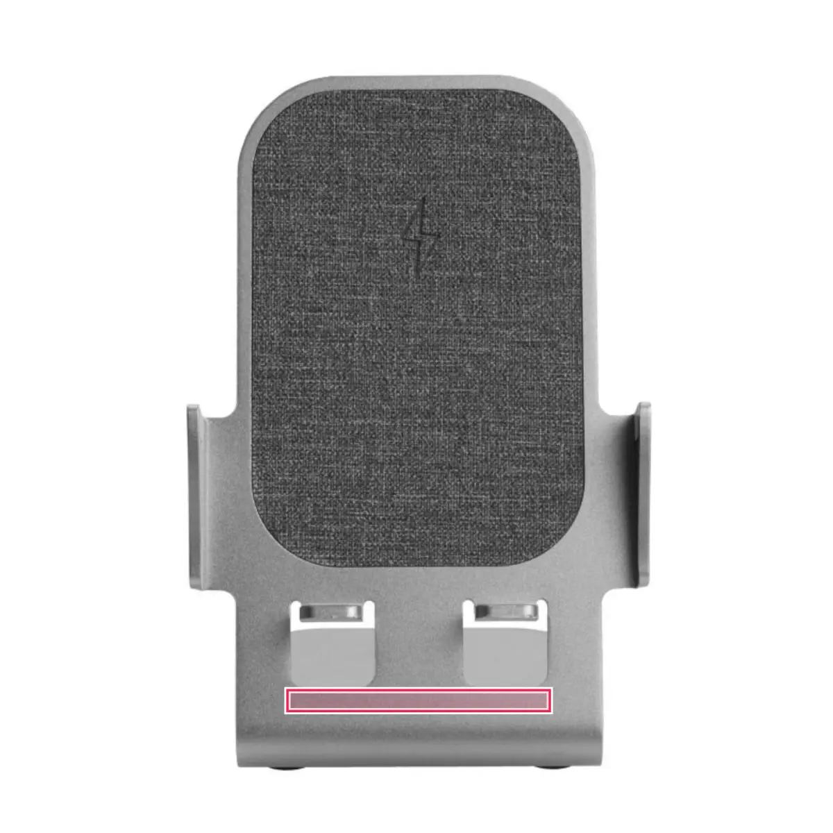 Print location: VITESSE Mobile Phone Stand with Wireless Charging Function 15 W - Front Bottom Edge of Stand