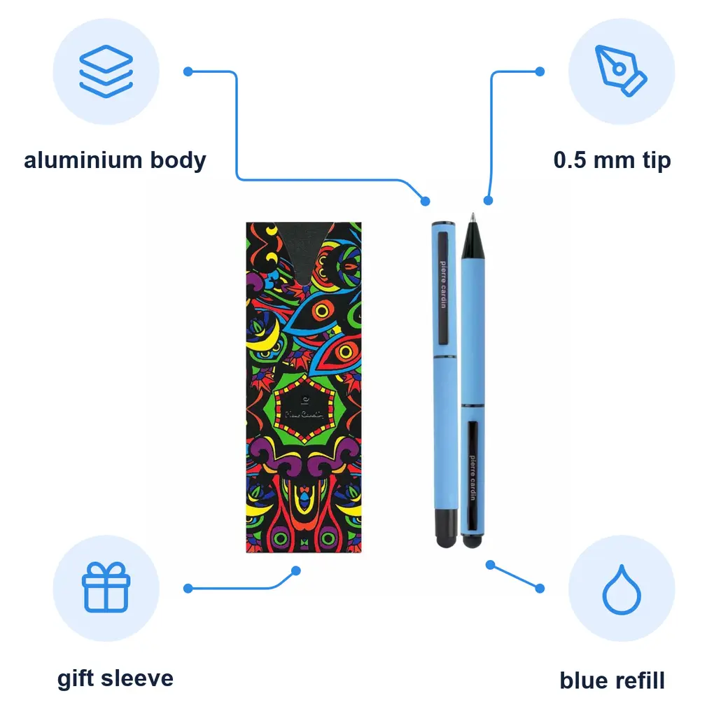 Infographic: PIERRE CARDIN CELEBRATION SET Ballpoint pen and rollerball set, light blue