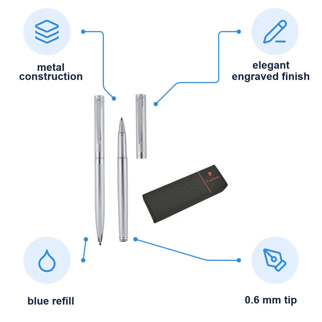 Infographic: PIERRE CARDIN RENEE Metal Ballpoint Pen and Rollerball Set, Silver