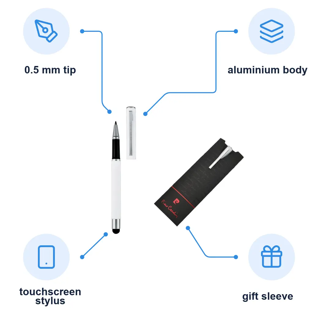 Infographic: PIERRE CARDIN CLAUDIE Metal rollerball with stylus, white