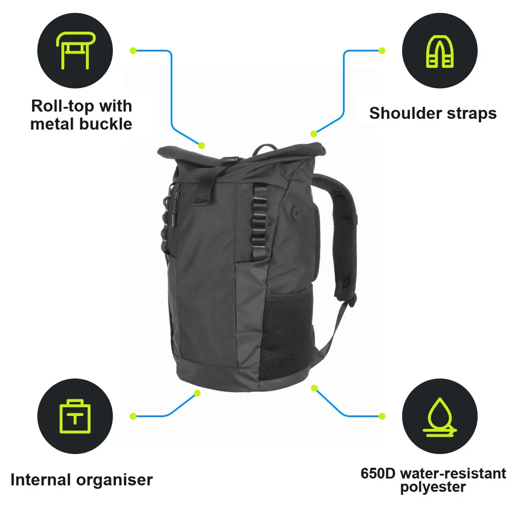 Infographic: SCHWARZWOLF ELBERT Roll-top backpack, black
