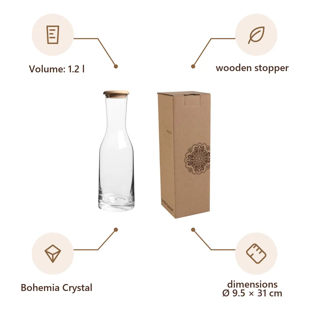 Infographic: VS WAINUI Glass Water Carafe with Wooden Stopper, 1.2L