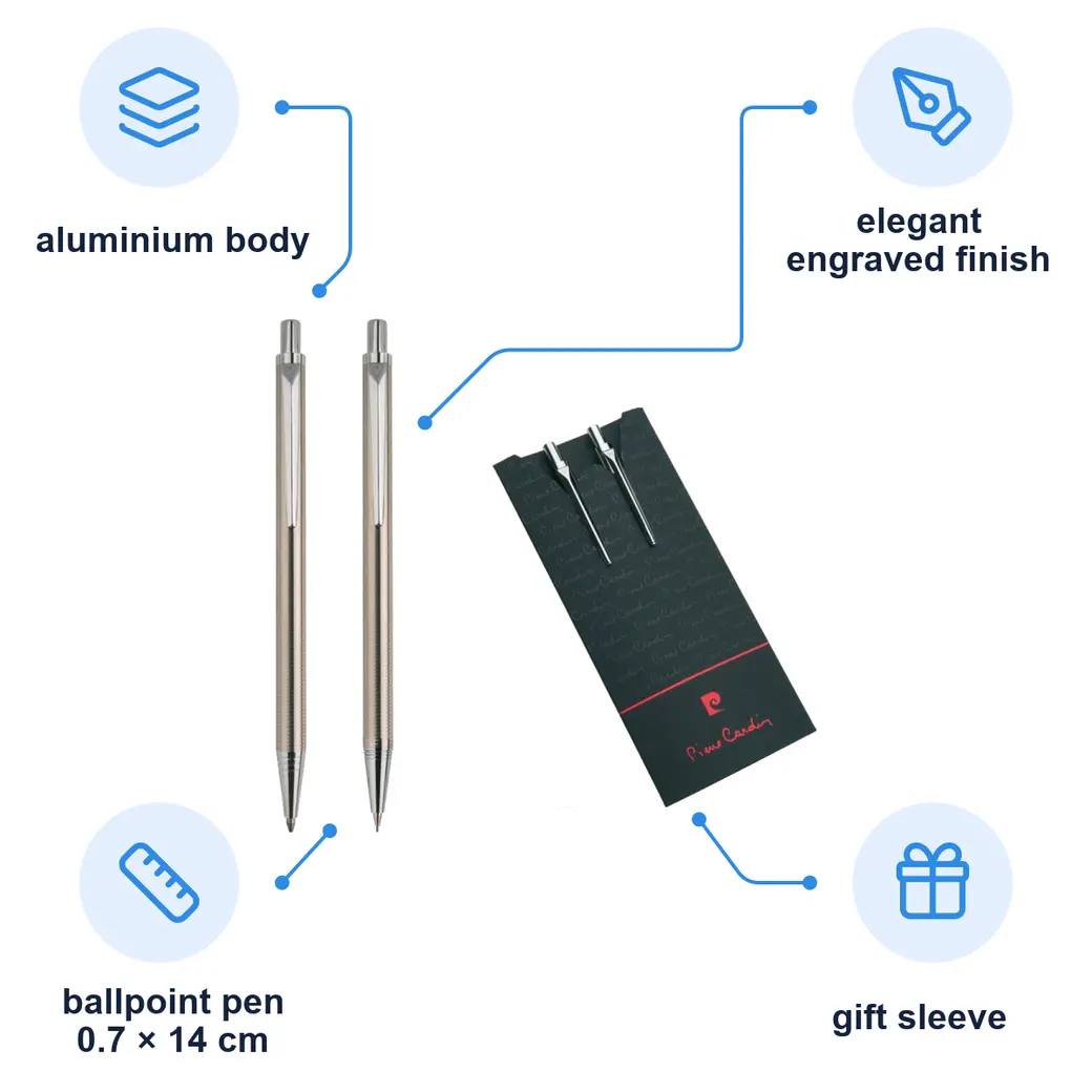 Infographic: PIERRE CARDIN AMOUR SET Metal Ballpoint Pen and mechanical pencil Set, Silver