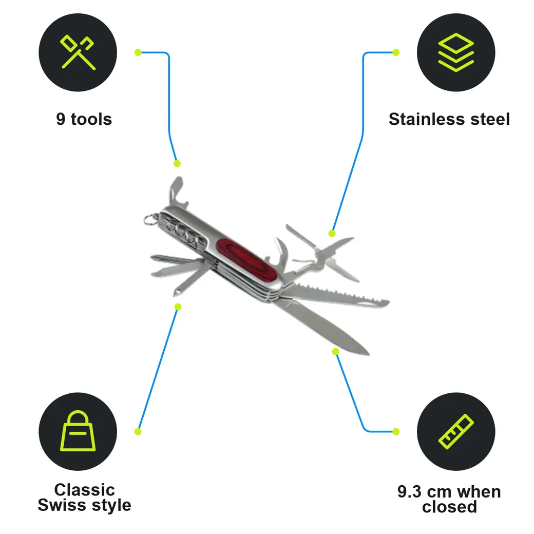 Infographic: SCHWARZWOLF HUNTER Pocket knife, 9 tools