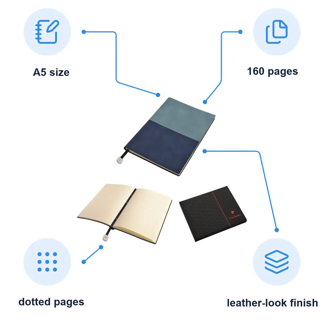 Infographic: PIERRE CARDIN REPORTER Notepad A5, dotted sheets, light blue/dark blue