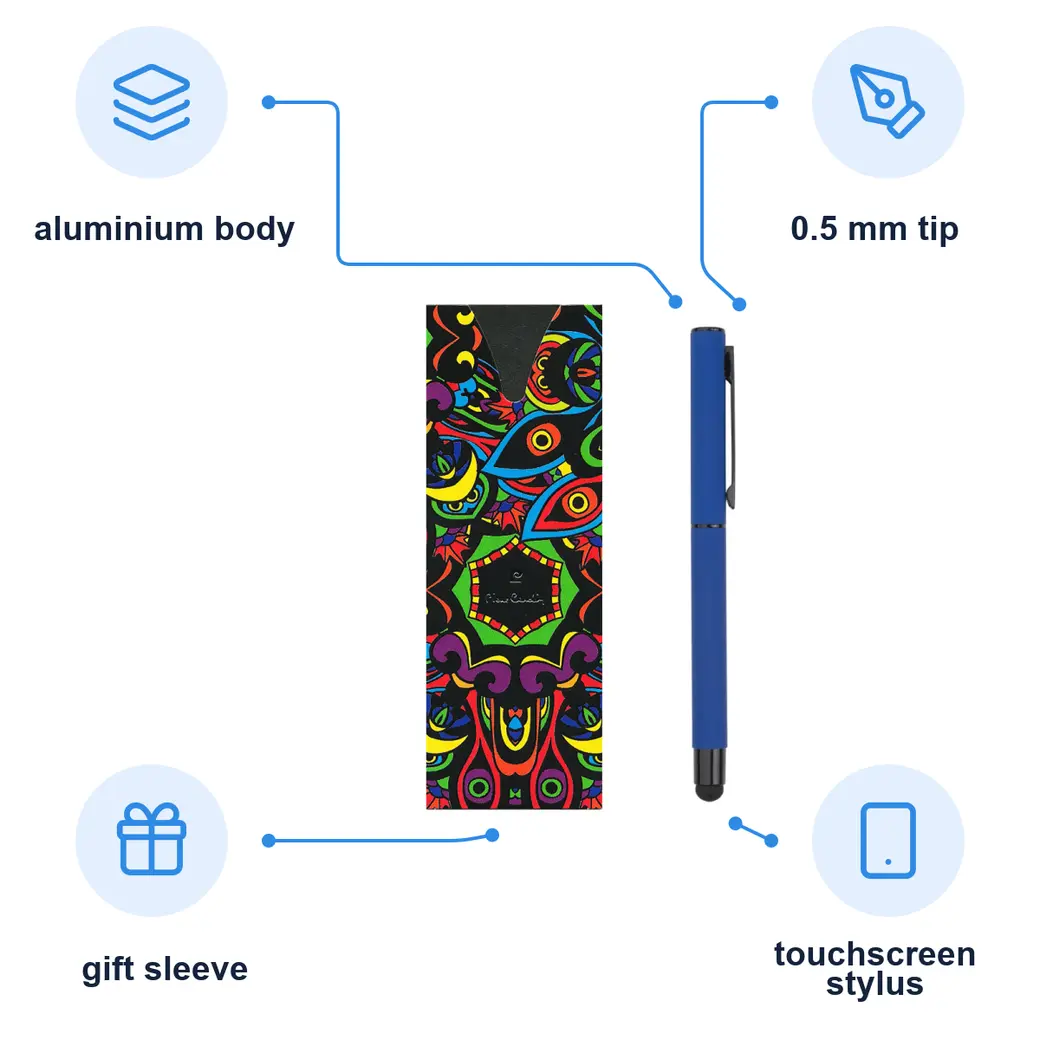 Infographic: PIERRE CARDIN CELEBRATION Metal rollerball pen with stylus, dark blue