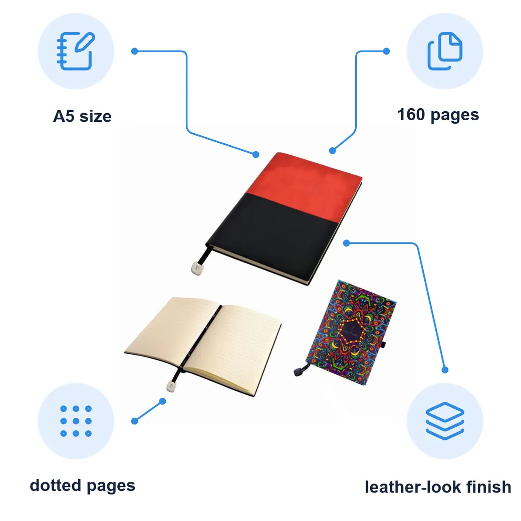 Infographic: PIERRE CARDIN REPORTER Notepad A5, dotted sheets, red/black