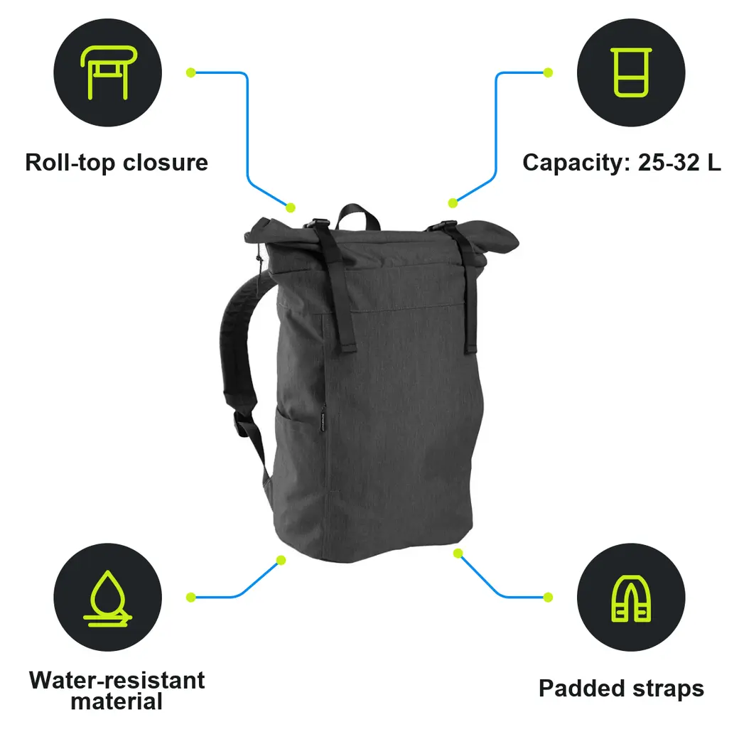 Infographic: SCHWARZWOLF OHIO Roll-top backpack, grey