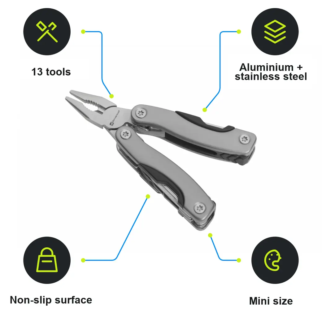 Infographic: SCHWARZWOLF PONY NEW Mini multi-tool, 13 tools, grey