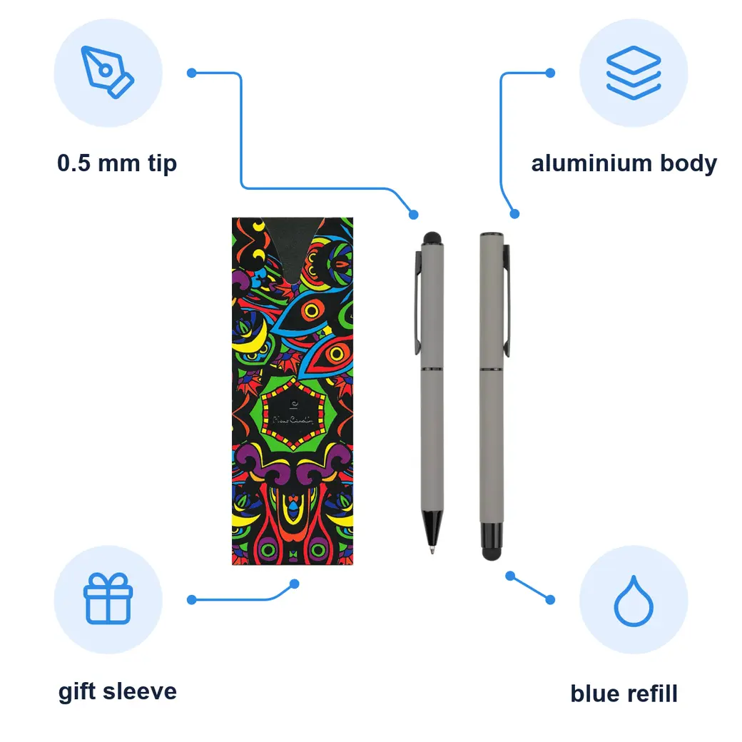Infographic: PIERRE CARDIN CELEBRATION SET Ballpoint pen and rollerball set, grey