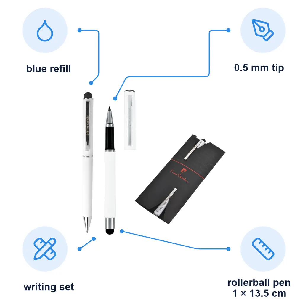 Infographic: PIERRE CARDIN CLAUDIE SET Ballpoint pen and rollerball set, white