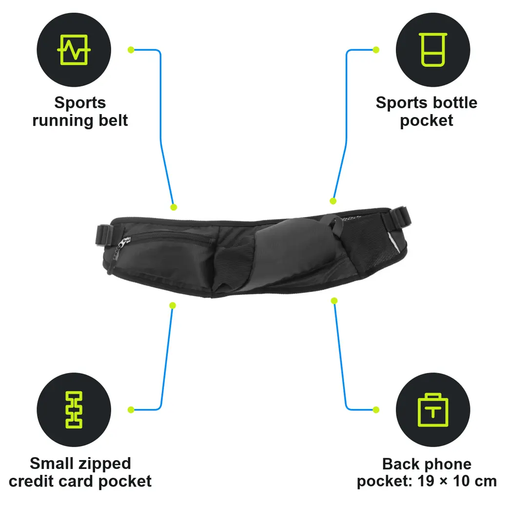 Infographic: SCHWARZWOLF MAFADI Sports running waist bag with bottle pocket, black