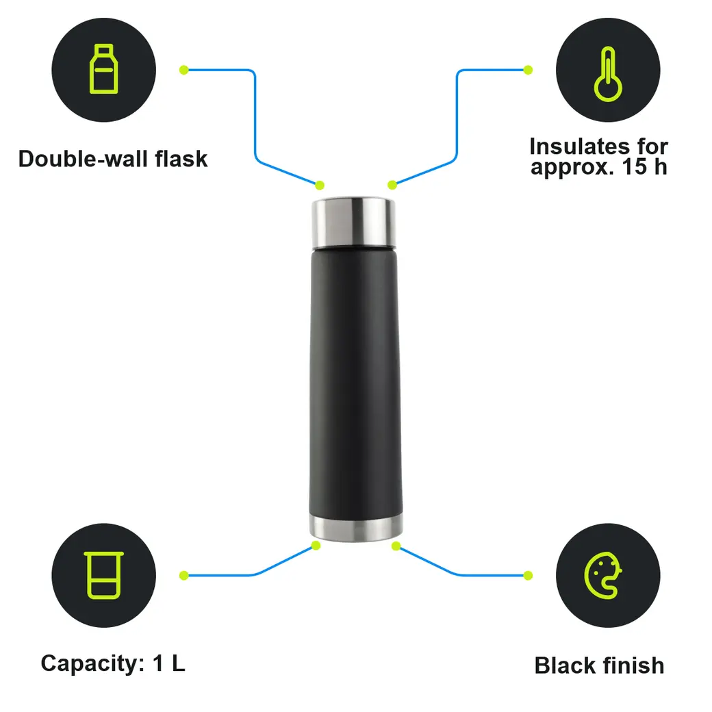 Infographic: SCHWARZWOLF RANGES Stainless Steel Vacuum Flask, 1000 ml, Black