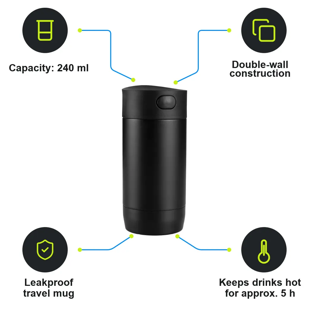 Infographic: SCHWARZWOLF ADRASAN Thermos mug, volume 240 ml, black
