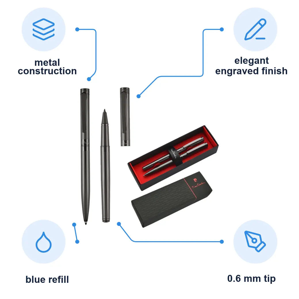 Infographic: PIERRE CARDIN RENEE Metal ballpoint pen and rollerball set, gunmetal