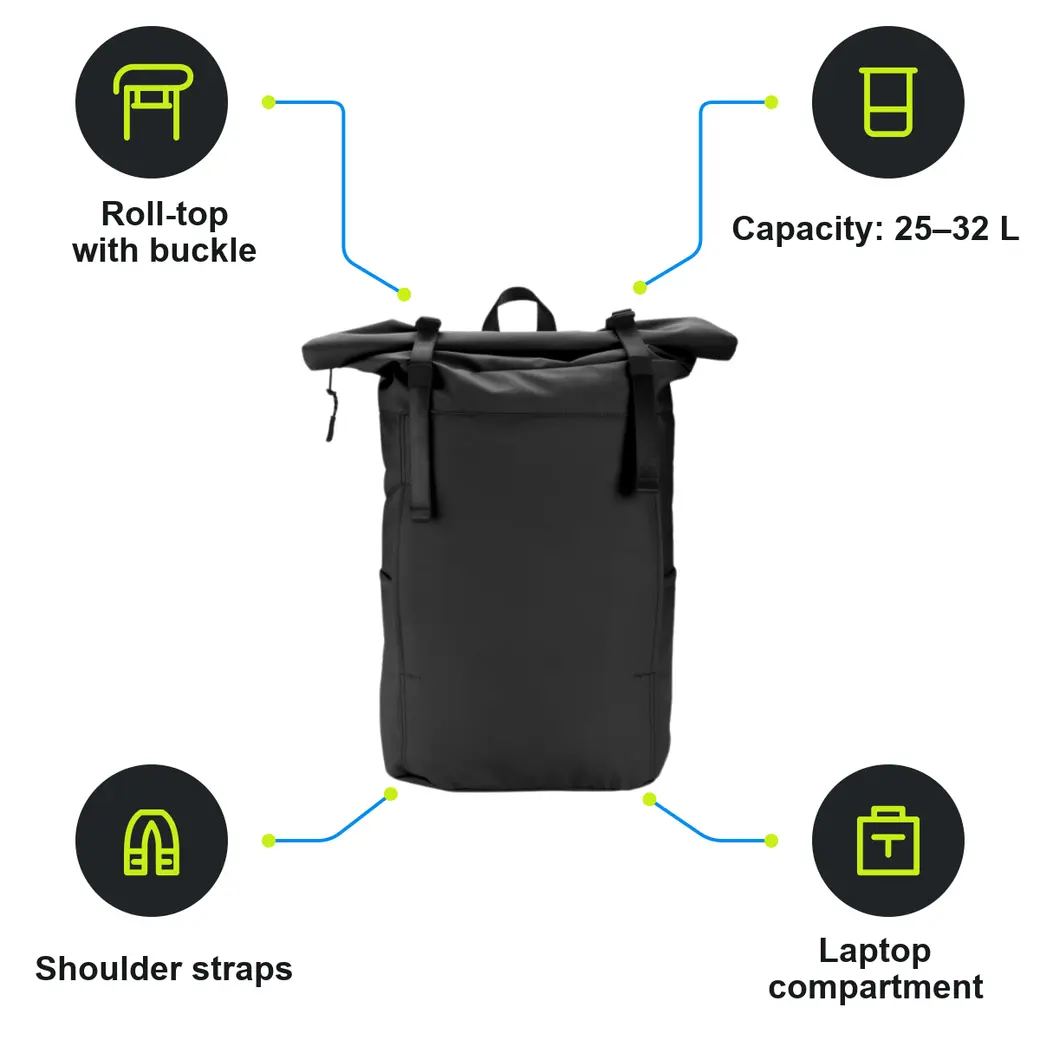 Infographic: SCHWARZWOLF PEKTUSAN Roll-top backpack, black