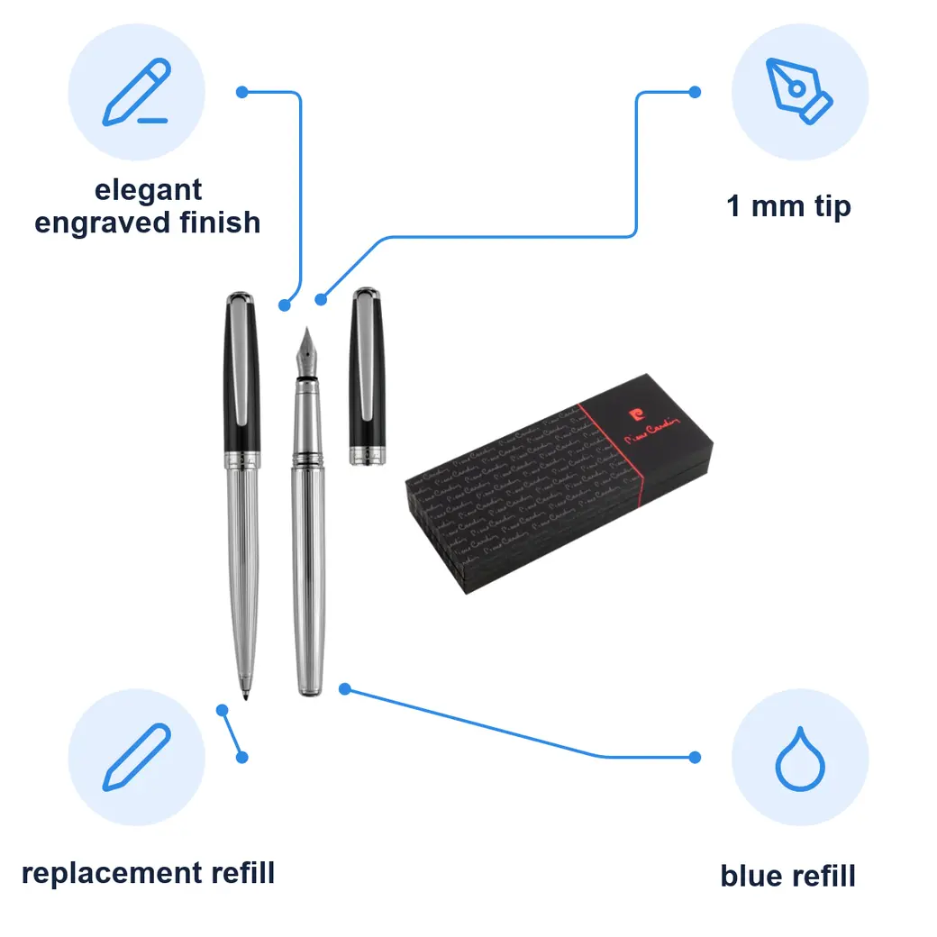 Infographic: PIERRE CARDIN CHRISTOPHE SET Ballpoint and fountain pen set, silver/black
