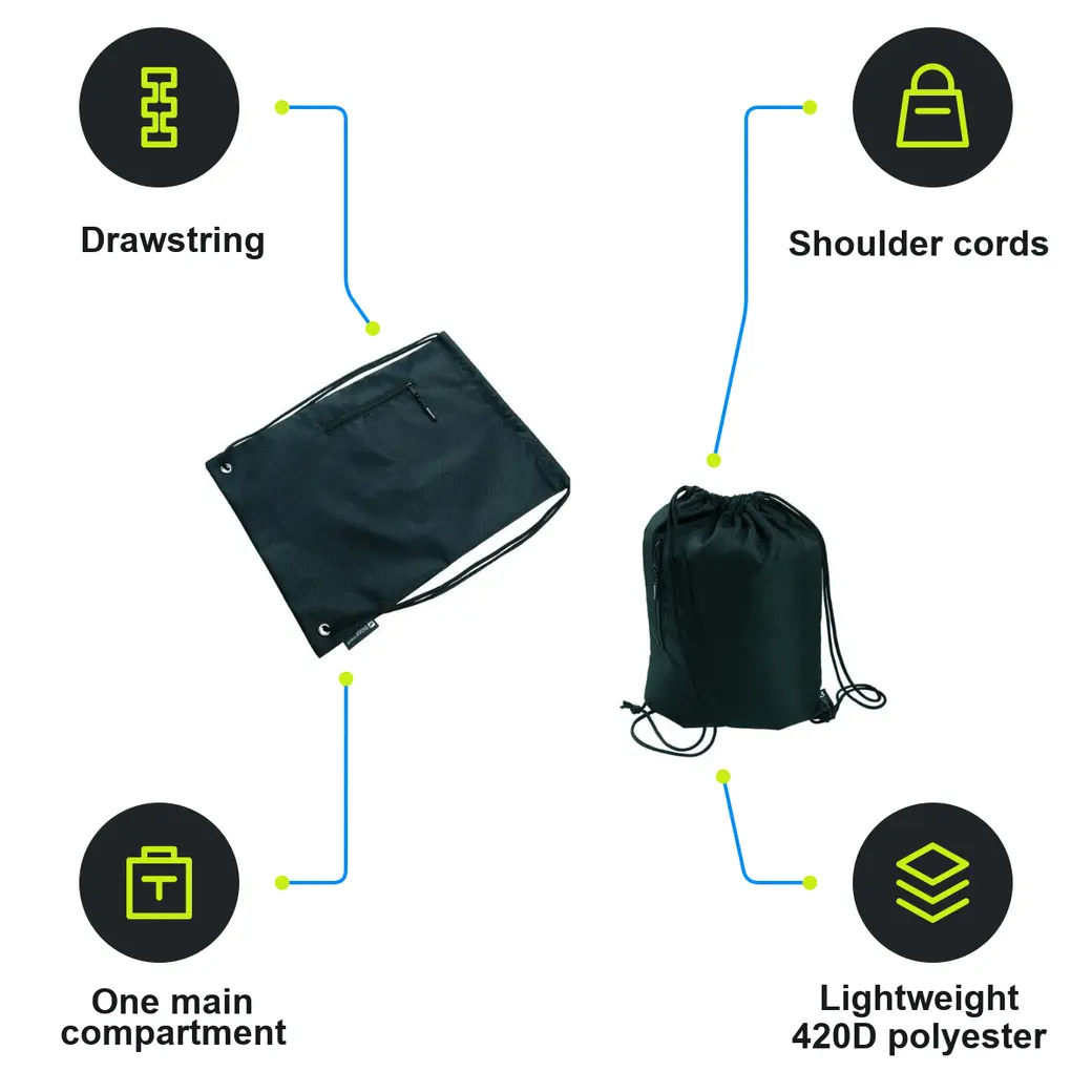 Infographic: SCHWARZWOLF NUNAVUT Drawstring Backpack, Black