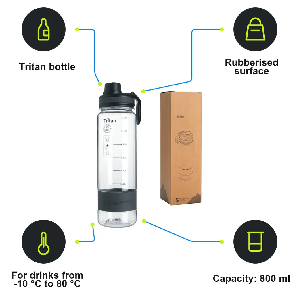 Infographic: SCHWARZWOLF KIBO Sports tritan bottle, volume 800 ml, transparent