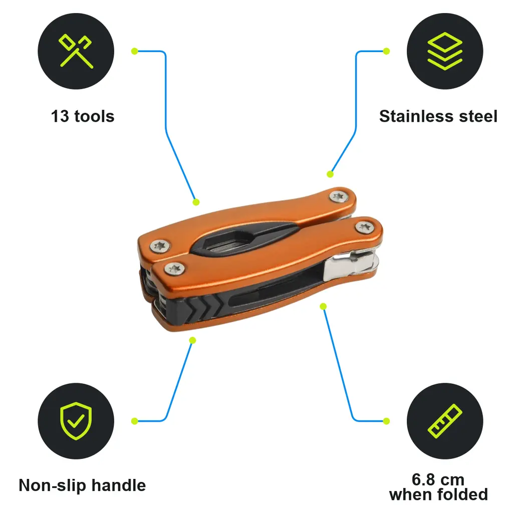 Infographic: SCHWARZWOLF PONY NEW Mini multi-tool, 13 tools, orange