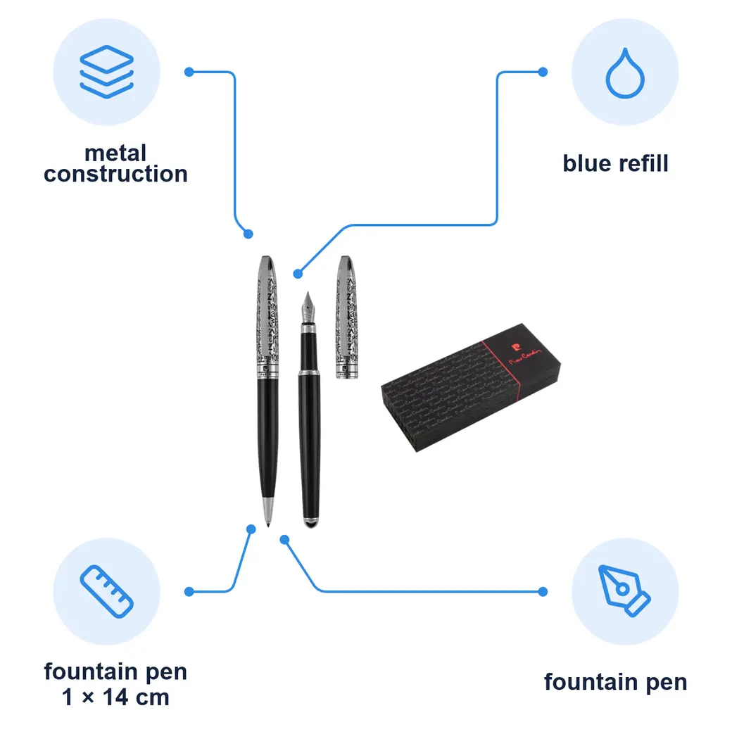 Infographic: PIERRE CARDIN JACQUES Metal fountain pen with Latin engraving