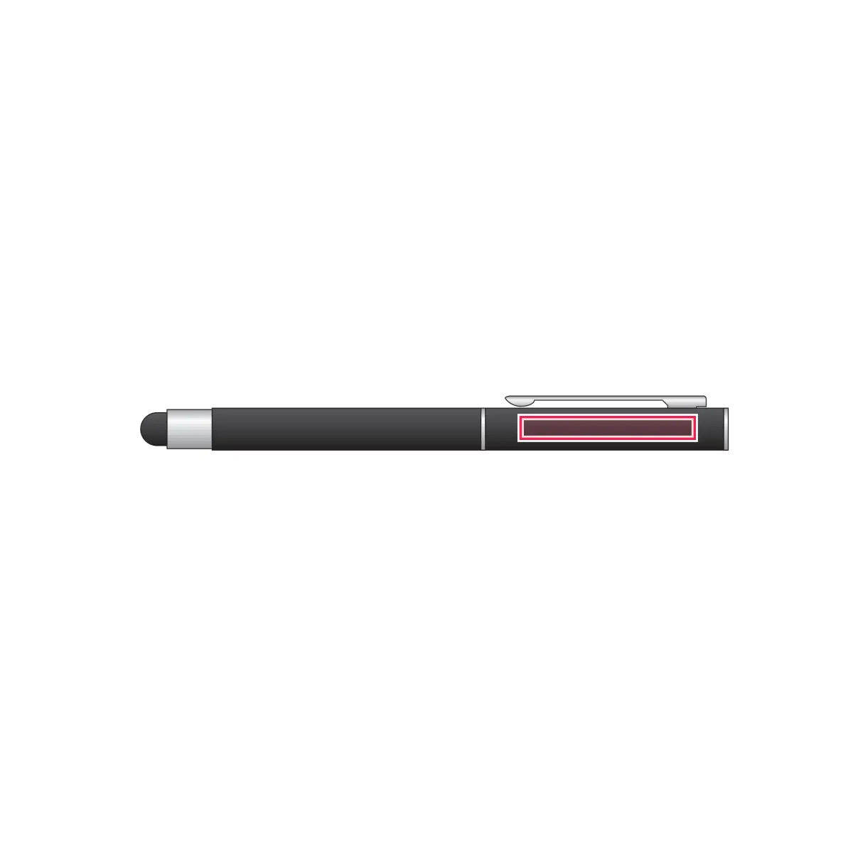 Print location: CLAUDIE metal rollerball with stylus black - Side of pen body