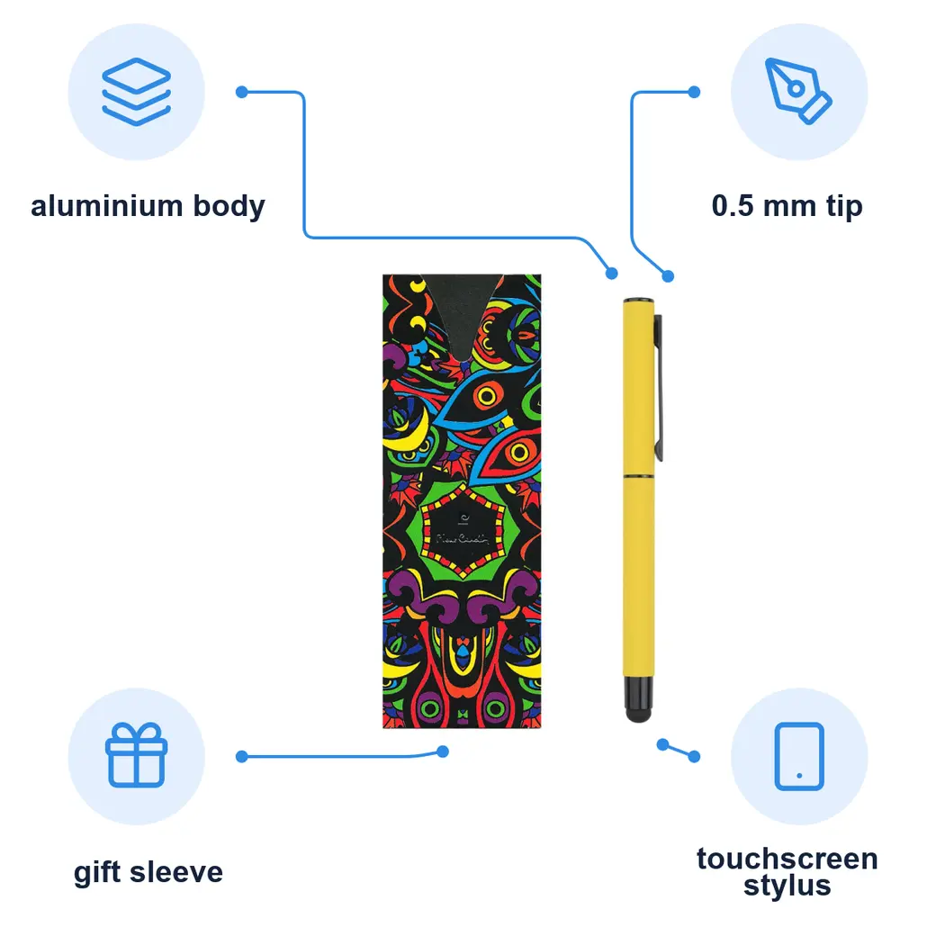 Infographic: PIERRE CARDIN CELEBRATION Metal rollerball with stylus, yellow