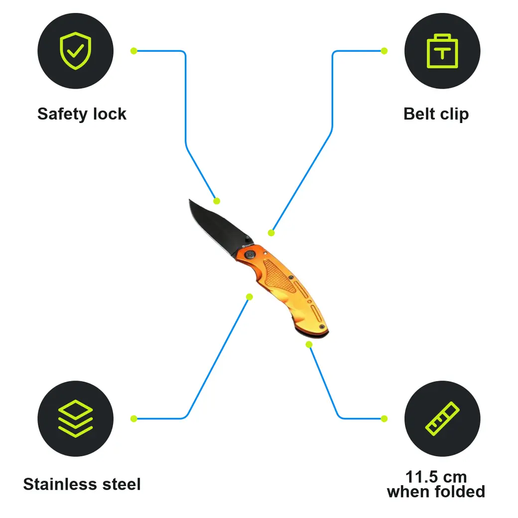 Infographic: SCHWARZWOLF MATRIX Folding knife with safety lock, orange