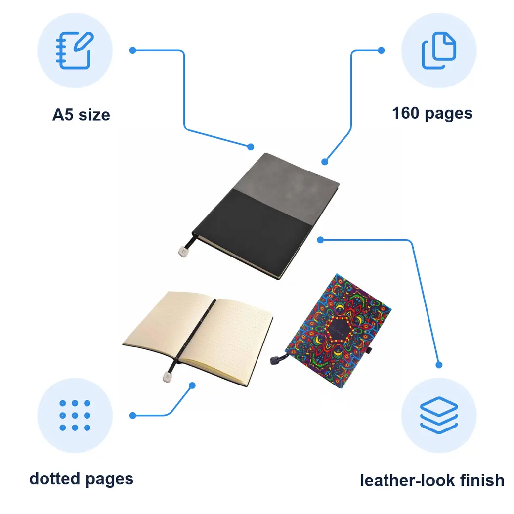 Infographic: PIERRE CARDIN REPORTER Notepad A5, Dotted Sheets, Grey/Black
