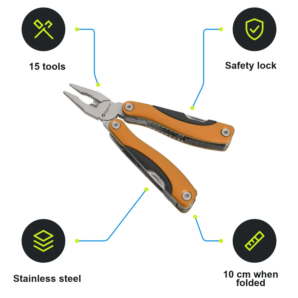 Infographic: SCHWARZWOLF ARMADOR NEW Multi-tool, 15 tools, orange