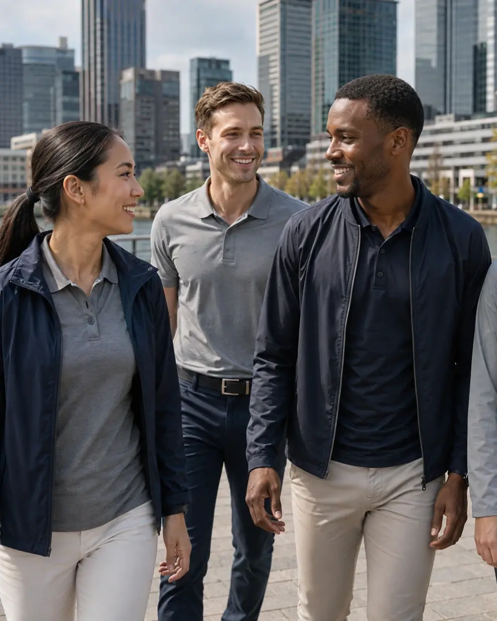 Team in performance clothing for active corporate use
