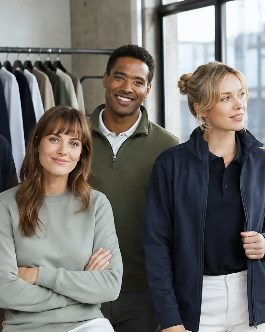 Coordinated team wearing different types of corporate clothing