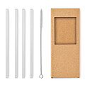 4 reusable glass straws, wood