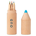 6 pencils in wooden box