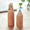 6 pencils in wooden box