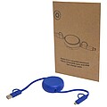 Alasia 5-in-1 100 cm recycled plastic and aluminium retractable data sync and 45W fast charge cable, royal blue