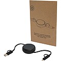 Alasia 5-in-1 100 cm recycled plastic and aluminium retractable data sync and 45W fast charge cable, solid black