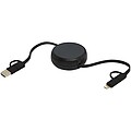 Alasia 5-in-1 100 cm recycled plastic and aluminium retractable data sync and 45W fast charge cable, solid black