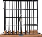 Aluminium and wooden phone holder cage, including USB ports and lock with 2 small keys.